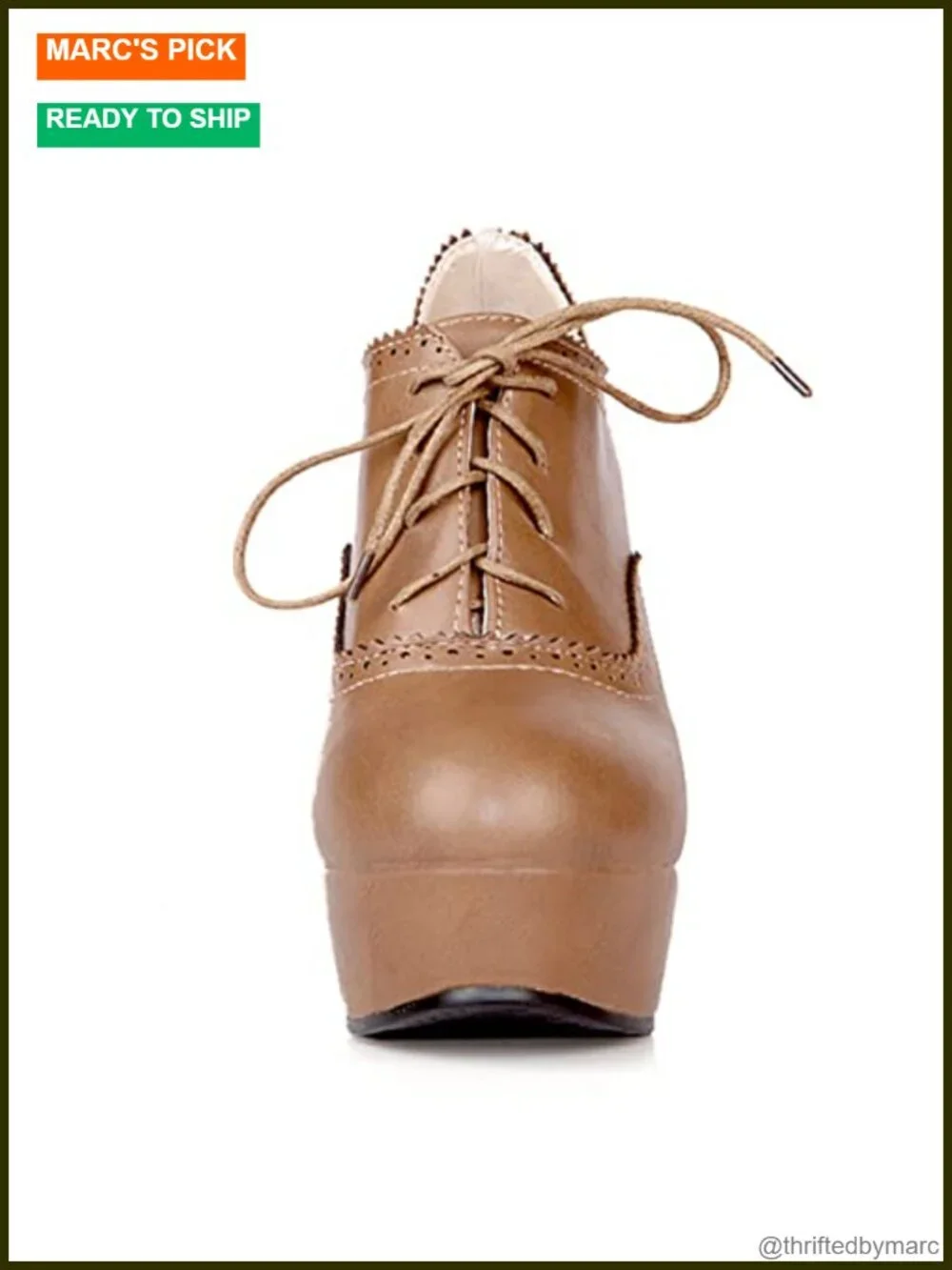 Block Heel Platform Lace Up Pumps Oxford Ankle Booties Brogue Wingtip Vintage